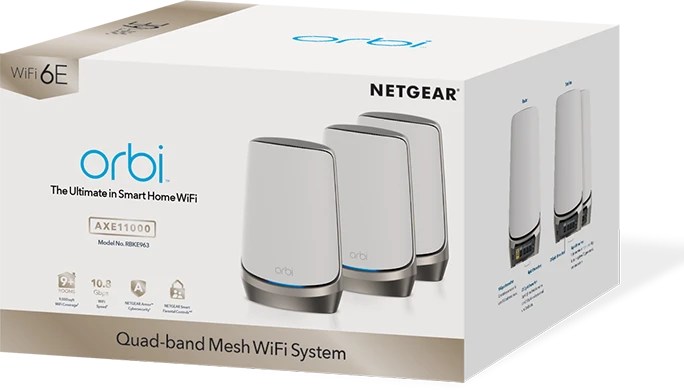 Netgear Orbi Wi-Fi 6E, 960 Serie RBKE963, AXE11000, Router und 2x Repeater Set, 3er-Bundle
