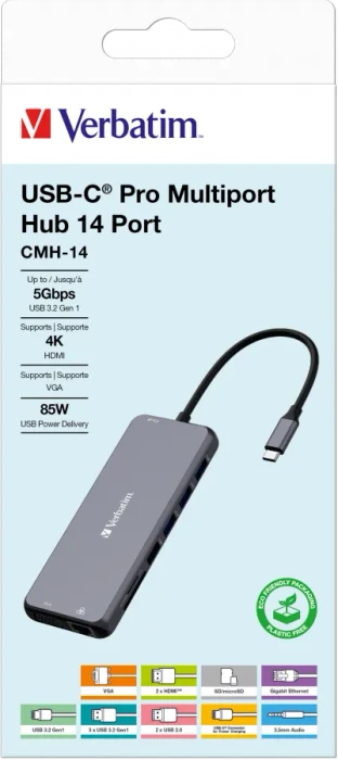 Verbatim USB-C Pro Multiport Hub CMH-14, USB-C 3.0 [Stecker]