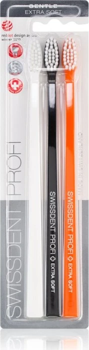 Swissdent Profi Gentle Trio-Pack extra-weich weiß/schwarz/orange, 3 Stück