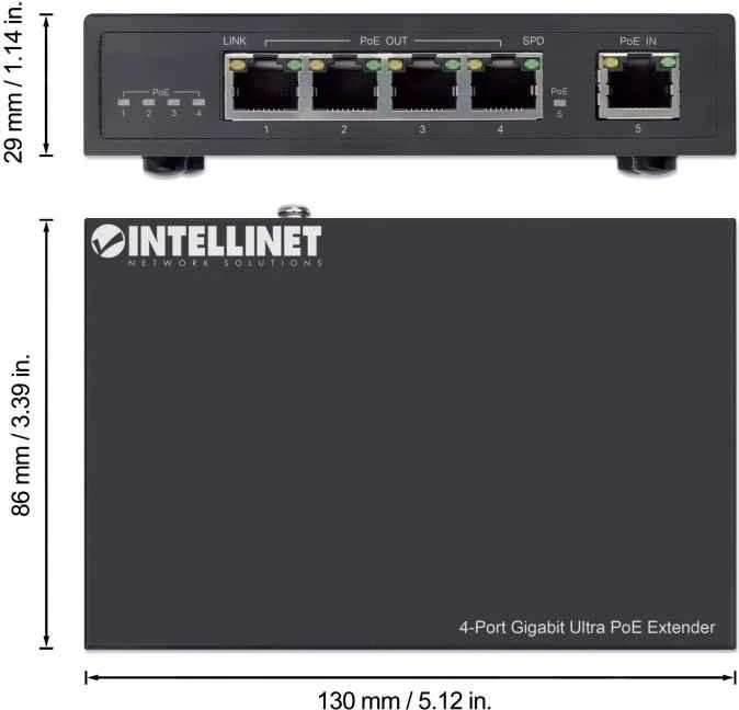 Intellinet Desktop Gigabit Switch, 5x RJ-45, 90W PoE+