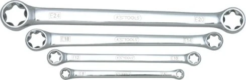 KS Tools CHROMEplus Torx E Doppelringschlüssel Schraubenschlüsselsatz inkl. Tasche, 4-tlg.