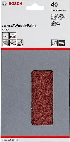 Bosch Professional C430 Expert for Wood and Paint Schleifblatt K40, 115x230mm, 10 Stück