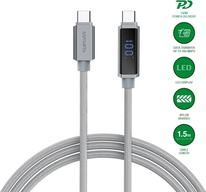 4smarts USB-C Kabel DigitCord 100W 1.5m grau