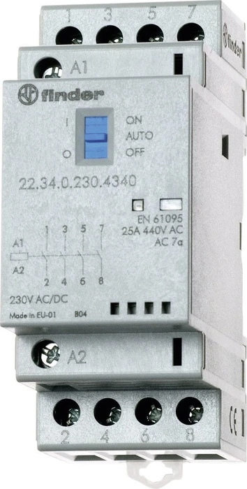 Finder Installationsrelais, 4x NO, 250V/25A, 230 V AC/DC (22.34.0.230.4340)