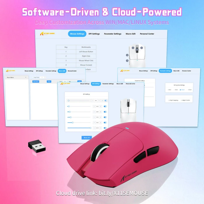 Attack Shark X11SE Wireless Gaming Mouse Berry Red, USB/Bluetooth