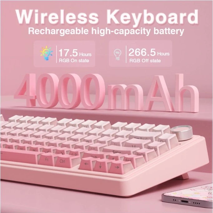 Aula F75 Pro, Pink Translucent Gradient, LEDs RGB, hot-swap, LEOBOG Feather, USB/Bluetooth, US