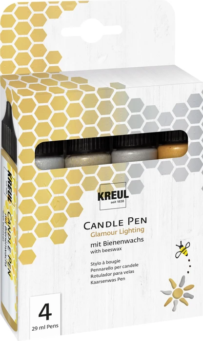 Kreul Candle Pen Kerzenmalfarbe Glamour Lighting, 4 Farben, 29ml, 4er-Set