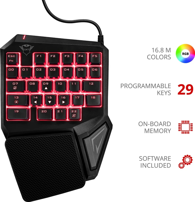 Trust Gaming GXT 888 Assa Single Handed Keyboard, schwarz, USB