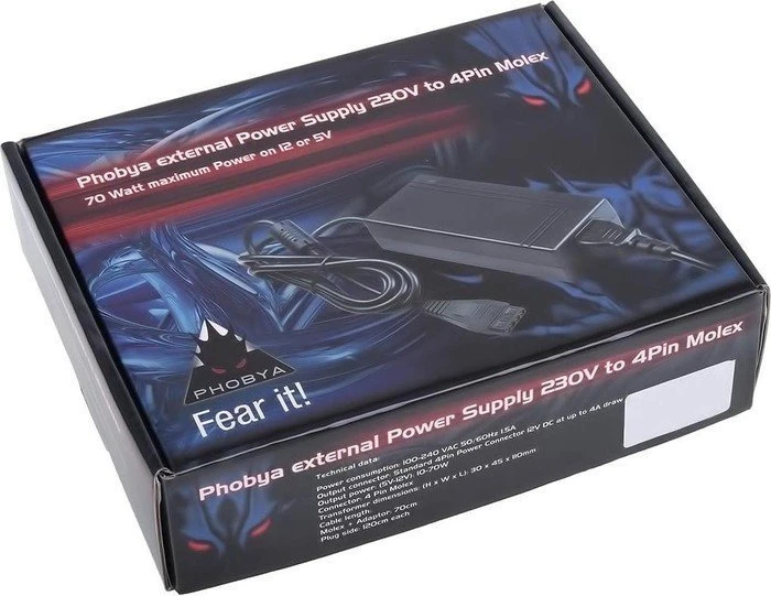 Phobya 70W Netzteil auf 4-Pin Molex, 70W, extern