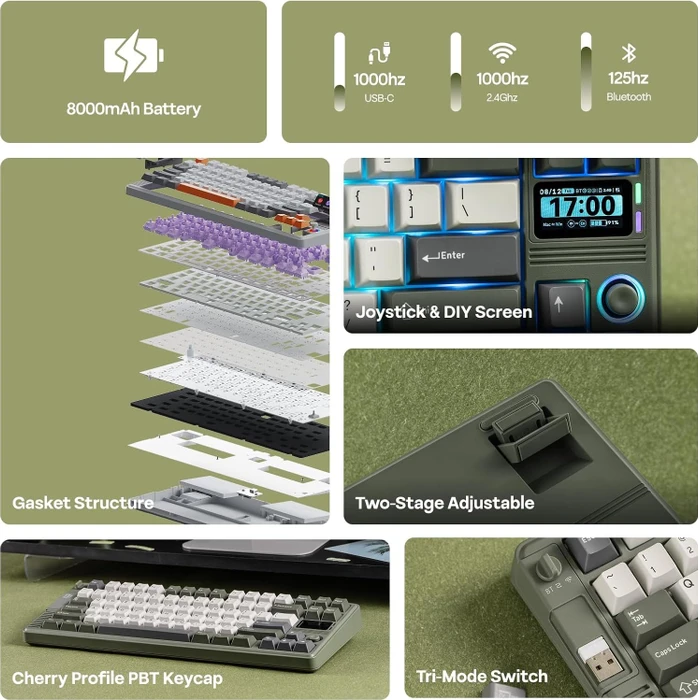 Epomaker RT85 Wireless, Green White, LEDs RGB, hot-swap, Epomaker Wisteria V2, USB/Bluetooth, US