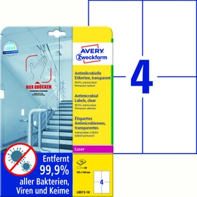 Avery-Zweckform Etiketten antimikrobiell, A6, wetterfest, transparent, 10 Blatt (40 Etiketten)