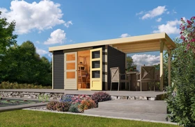 Karibu Askola 4 Gartenhaus inkl. Anbau 2.4m terragrau