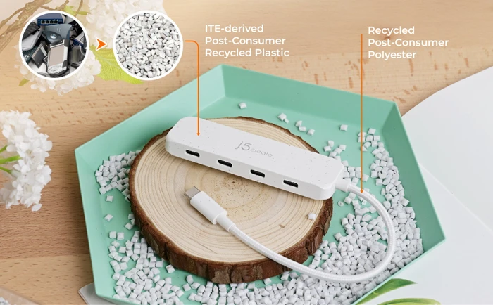 j5create Eco-Friendly 4-in-1 USB-C Hub blau, 4x USB-C 3.1, USB-C 3.1 [Stecker]