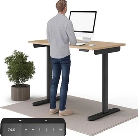 Ergotopia Desktopia One elektrisch höhenverstellbarer Sitz-Steh-Schreibtisch 138x65cm Eiche/schwarz