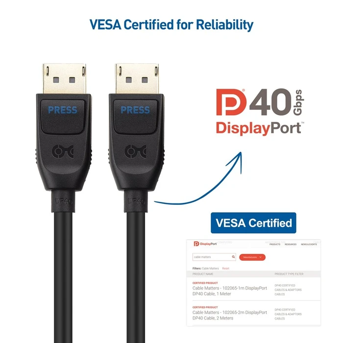 Cable Matters DisplayPort 2.1 Kabel DP40 schwarz, 1m