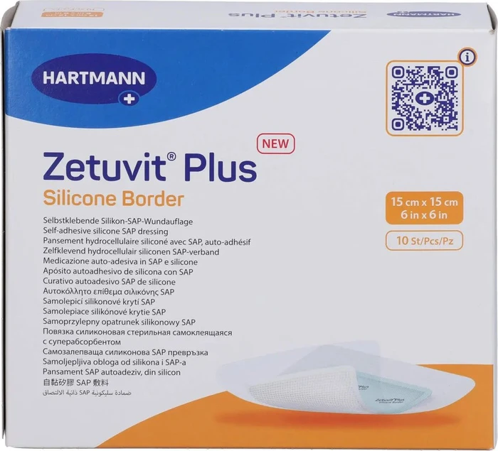 Hartmann Zetuvit Plus Silicone Border Saugkompressen steril, 15 x 15cm, 10 Stück