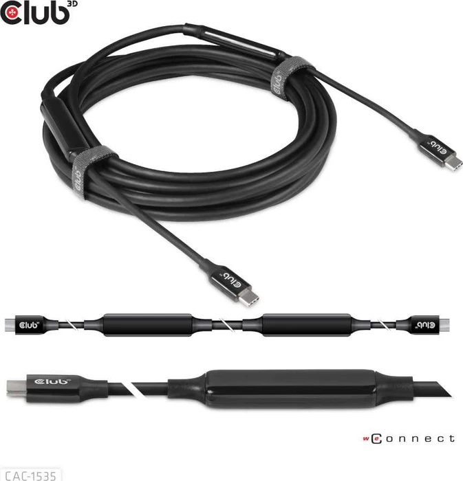Club 3D USB-C 3.1 Kabel, aktiv, 10Gb/s, 8K60Hz, 60W PD, USB-C 3.1 Stecker auf USB-C 3.1 Stecker, 5m