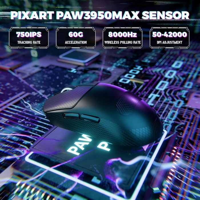 Attack Shark X8 Ultimate 8KHz Tri-mode Wireless Gaming Mouse, schwarz, inkl. Grip Tape, USB/Bluetooth