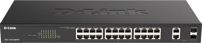 D-Link DGS-1100 Rackmount Gigabit Smart Switch, 22x RJ-45, 2x RJ-45/SFP, 370W PoE+
