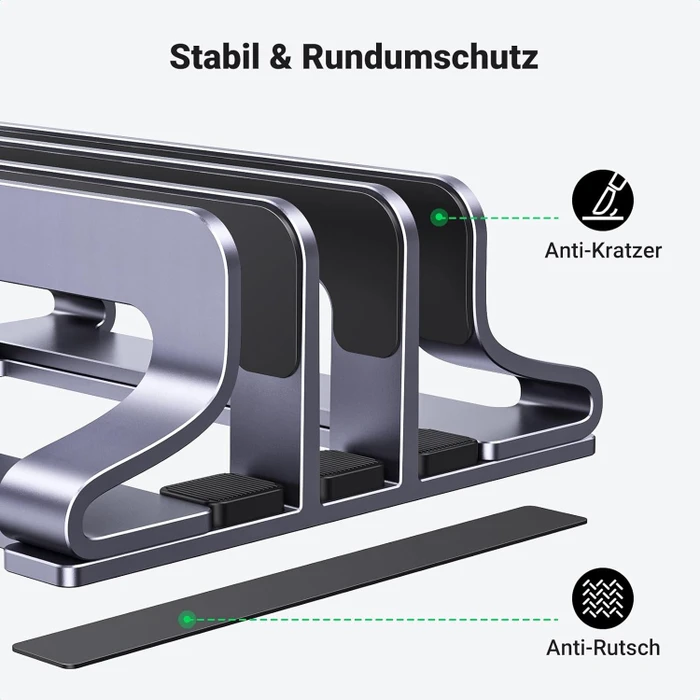 Ugreen Vertikaler Laptopständer, 3 Slot, grau, verstellbar