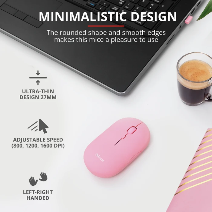 Trust Puck Wireless Mouse rosa, USB/Bluetooth