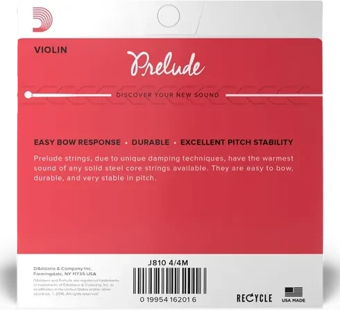 D'Addario Prelude Violin String Set, 4/4 Scale, Medium Tension