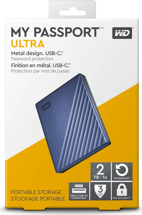 Western Digital WD My Passport Ultra, blau, 2TB, USB-C 3.0
