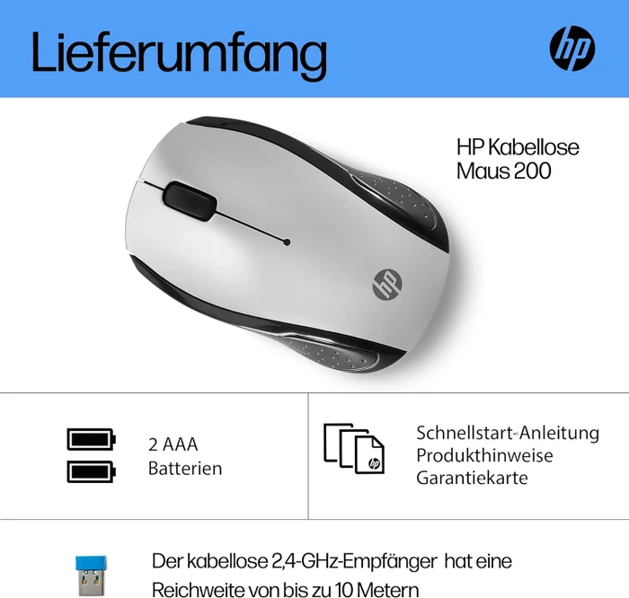 HP 200 Wireless Mouse silber, USB