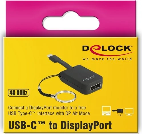 DeLOCK USB Type-C Adapter zu DisplayPort, DP Alt Mode, 4K 60Hz, Schlüsselanhänger, USB-C 3.0 [Stecker]