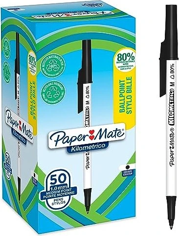 Paper Mate Kilometrico Kugelschreiber (Mine) schwarz/weiß, 50er-Pack