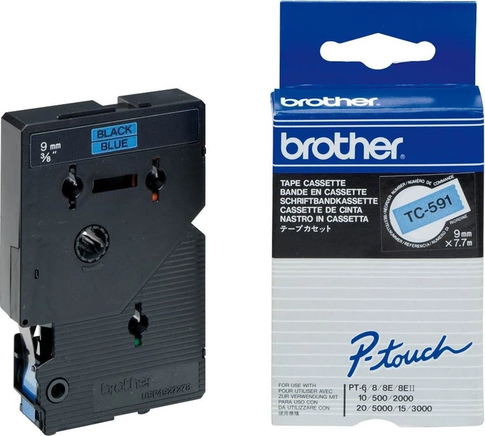Brother TC-591 Beschriftungsband, 9mm, schwarz/blau