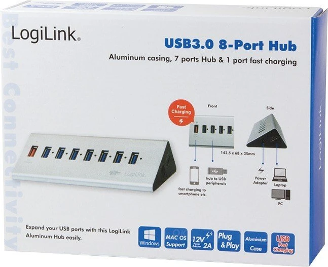 LogiLink Aluminium USB-Hub, 8x USB-A 3.0, USB 3.0 Micro-B [Buchse]