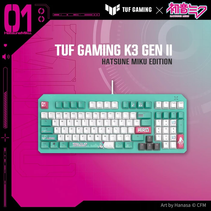 ASUS TUF Gaming K3 Gen II, Hatsune Miku Edition, LEDs RGB, TUF Optical-Mech RED Linear, USB, US