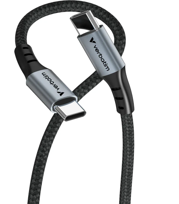 Verbatim Sync & Charge USB-C Kabel, USB 2.0, 480Mb/s, 60W PD 3.0/QC 3.0, USB-C Stecker auf USB-C Stecker, schwarz, 1.2m