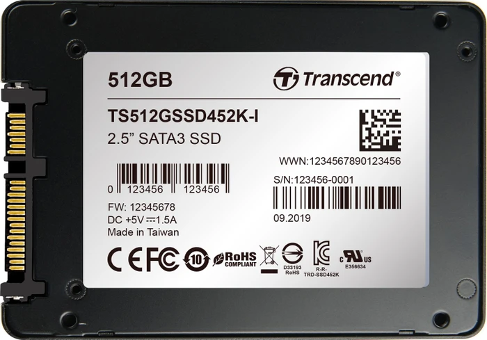 Transcend Industrial SSD452K-I SSD 512GB, 2.5" / SATA 6Gb/s