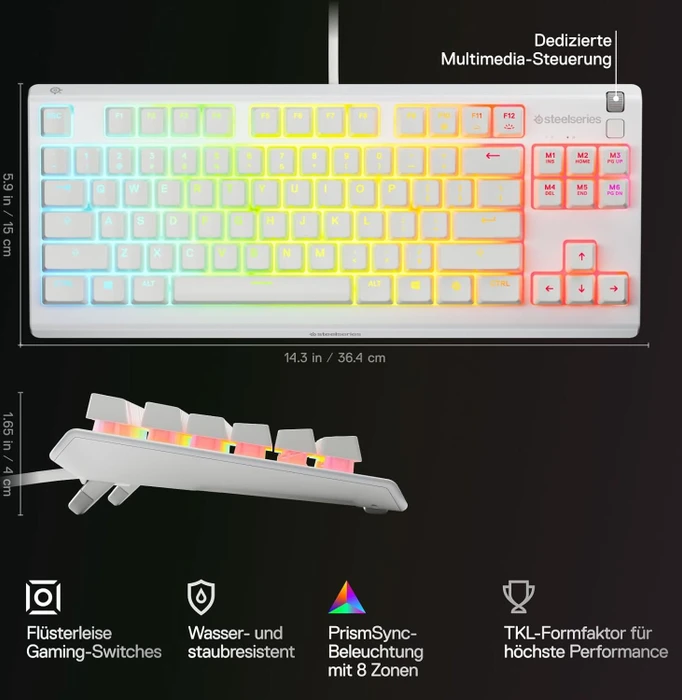 SteelSeries Apex 3 TKL, weiß, LEDs RGB, USB, ND