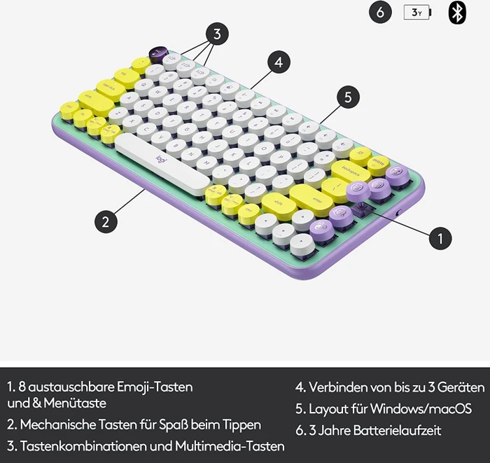 Logitech POP Keys Wireless Mechanical Keyboard, Logi Bolt, Daydream, TTC BROWN, USB/Bluetooth, CH