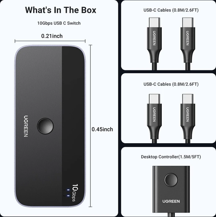 Ugreen USB-C 3.1 Switch, 2 In, 4 Out