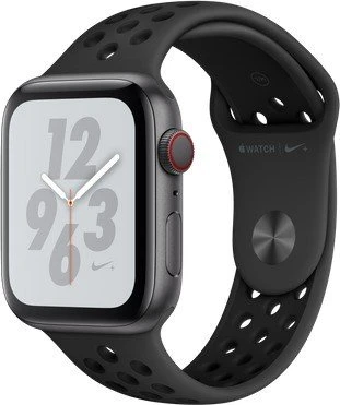 Apple Watch Nike+ Series 4 (GPS + Cellular) Aluminium 44mm grau mit Sportarmband anthrazit/schwarz
