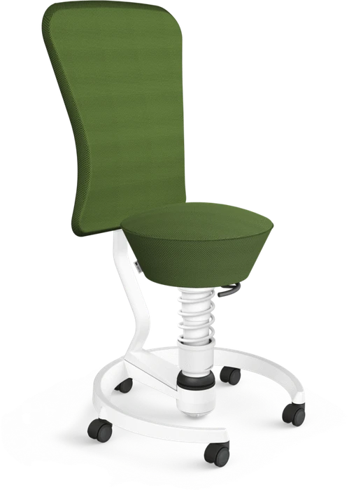 Aeris Swopper Work New Edition Bürohocker mit Rollen und Lehne, Feder Low, Gestell Alu weiß, Bezug Mesh-Gewebe grün