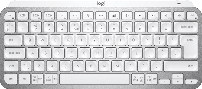Logitech MX Keys Mini, LEDs weiß, Logi Bolt, Pale Gray, weiß/grau, USB/Bluetooth, US