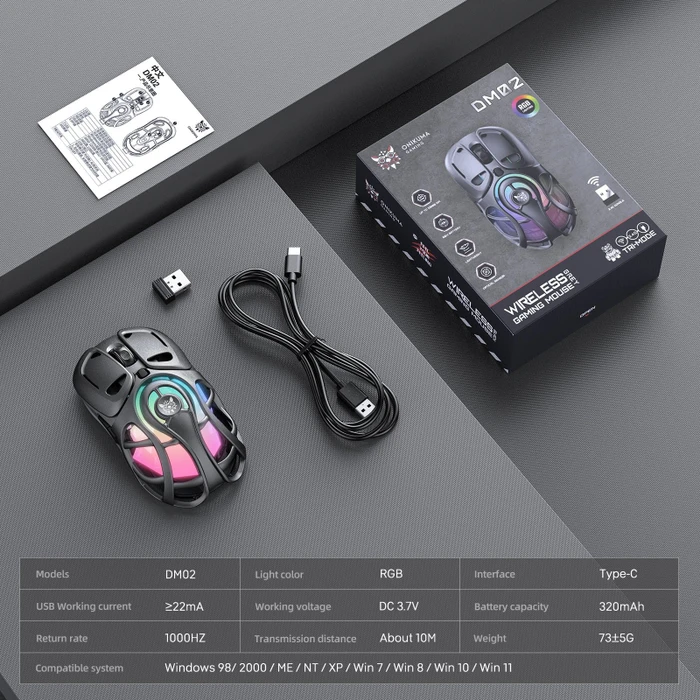 Onikuma DM02 Tri-Mode Wireless Gaming Mouse grau, USB/Bluetooth