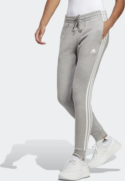 adidas Essentials 3-Streifen French Terry Cuffed Trainingshose lang medium grey heather/white (Damen)