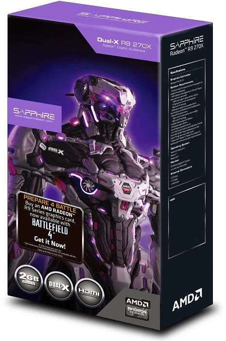 Sapphire Radeon R9 270X Dual-X Battlefield 4 Edition, 2GB GDDR5, 2x DVI, HDMI, DP, lite retail