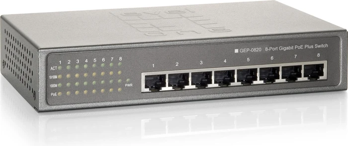 LevelOne GEP Desktop Gigabit Switch, 8x RJ-45, 61W PoE+