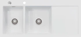systemceram Mera Double Einbau Becken links mit Ablauffernbedienung satin