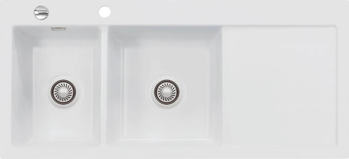 systemceram Mera Double Einbau Becken links mit Ablauffernbedienung satin