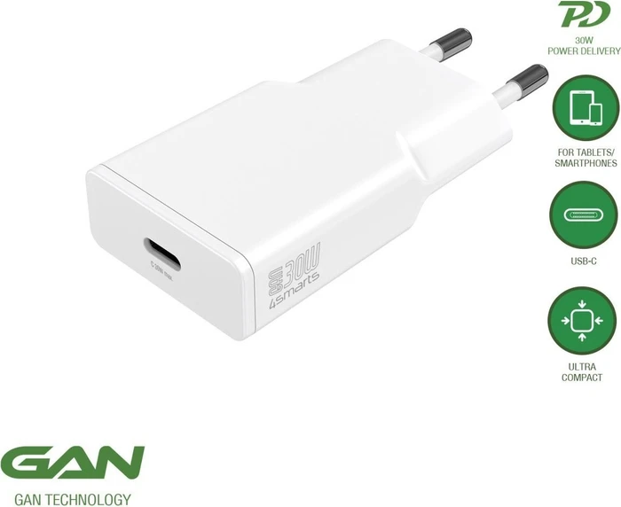 4smarts Netzladegerät PDPlug Slim 30W GaN 1C weiß