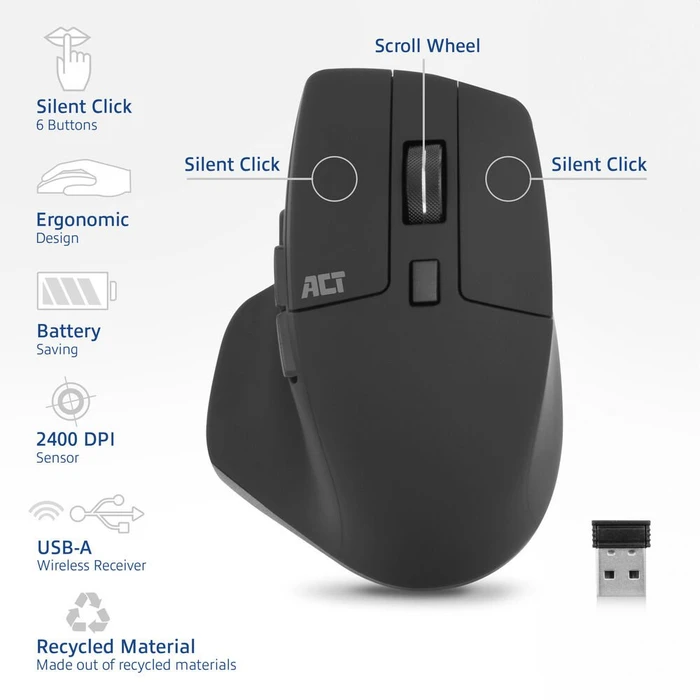 Act Wireless Mouse 2400dpi, schwarz, USB
