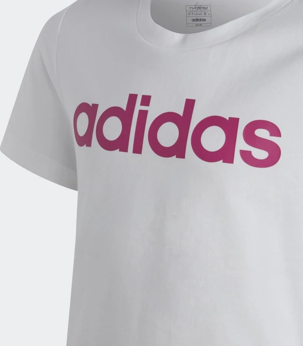 adidas Essentials Linear Logo Cotton Slim Fit T-Shirt kurzarm white/semi lucid fuchsia (Junior)